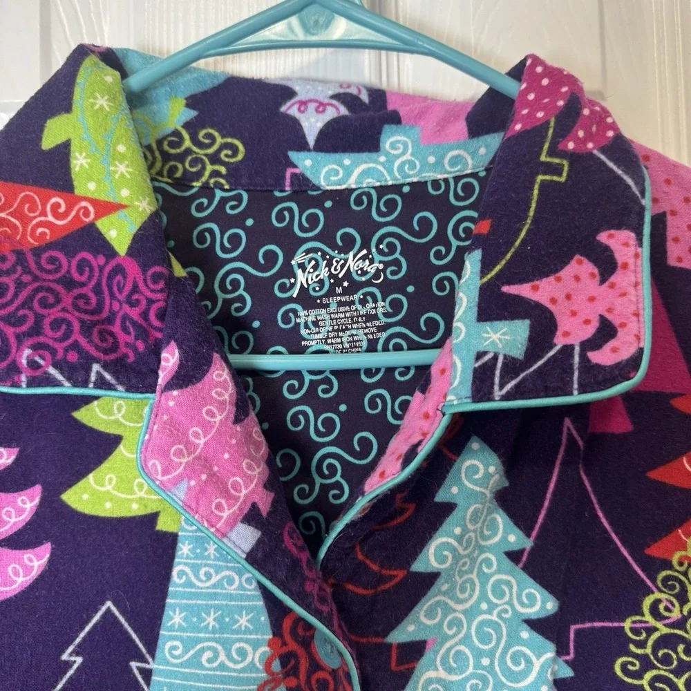 Nick & Nora Christmas Tree Gown Purple Sleep Shirt Flannel‎ Size Medium